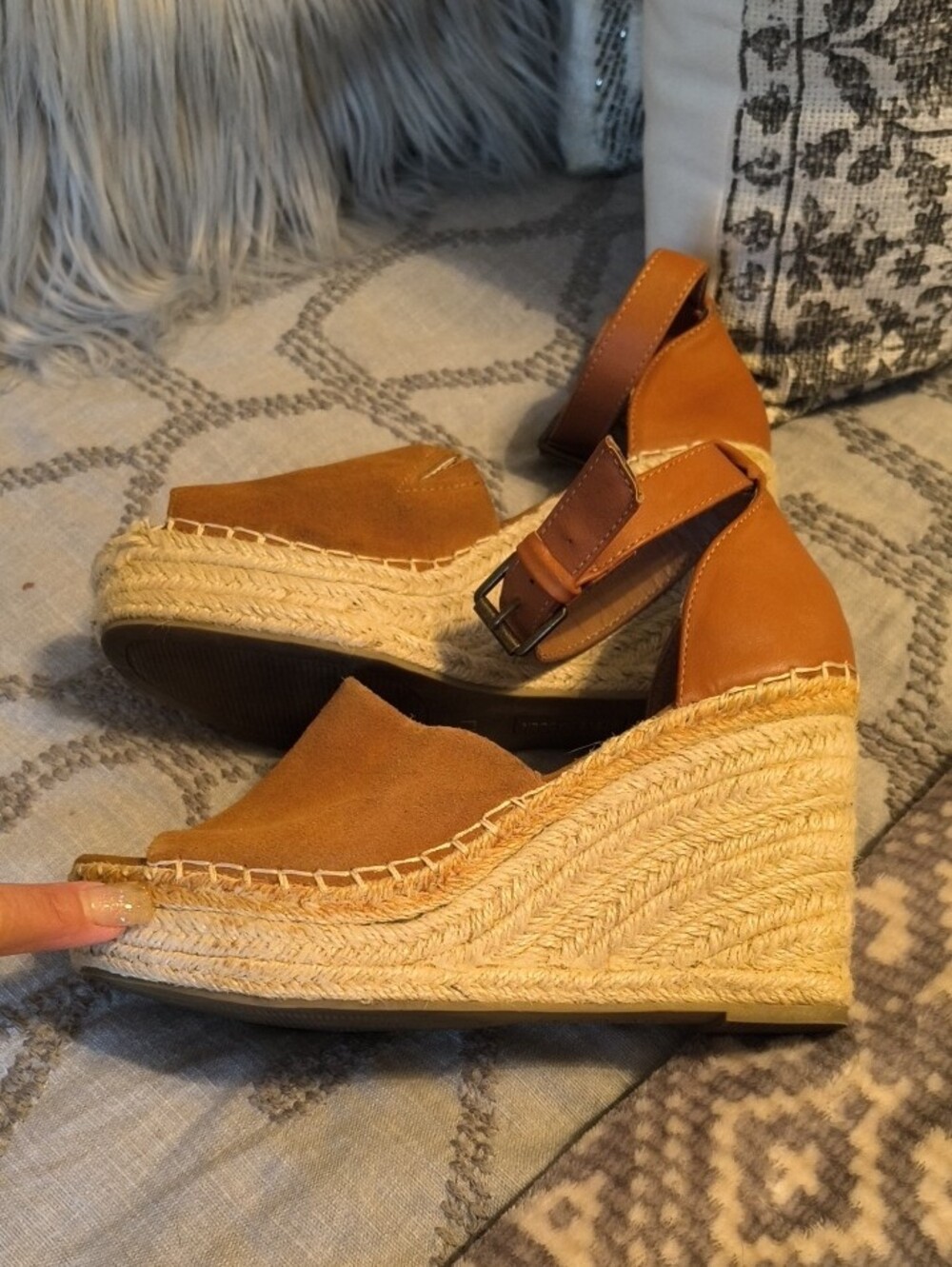 Steve Madden Copper Suede Espadrille Wedge Sandals with Ankle Strap - Picture 16 of 16